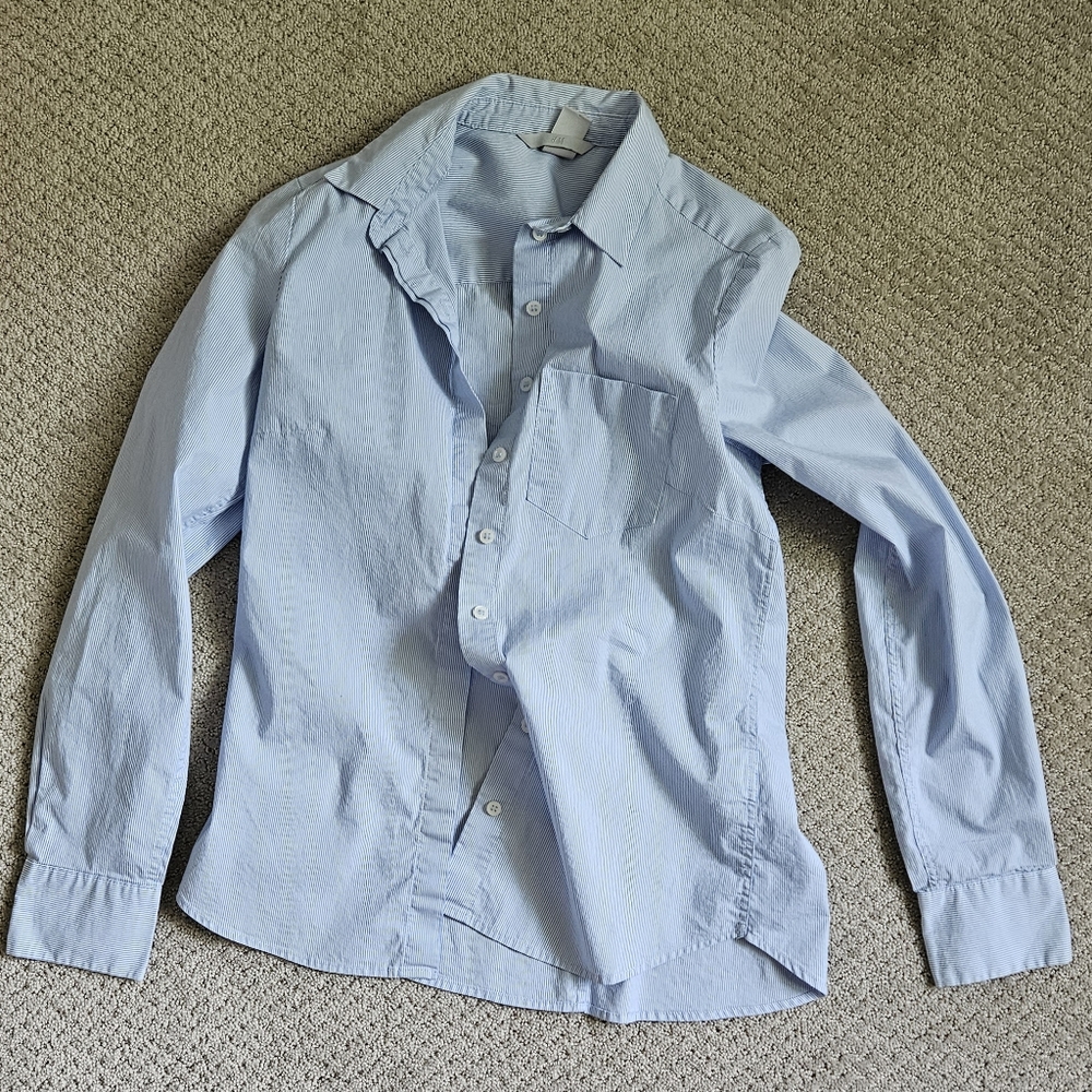 Blue and white striped button up
